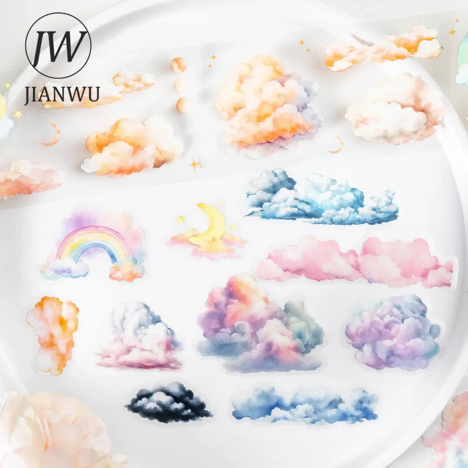 JIANWU 50mm*200cm A Cloud Series Kawaii Rainbow Landscaping Material Collage PET Tape Creative DIY Journal Stationery