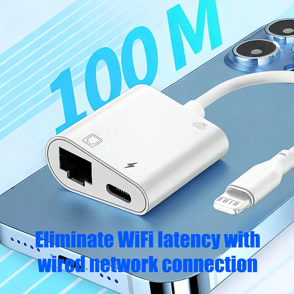 Lightning to Network Card RJ45 Lightning 3 in 1 Adapter For iPhone 14 13 12 11 Pro to Ethernet Charging Data Transfer Adapter