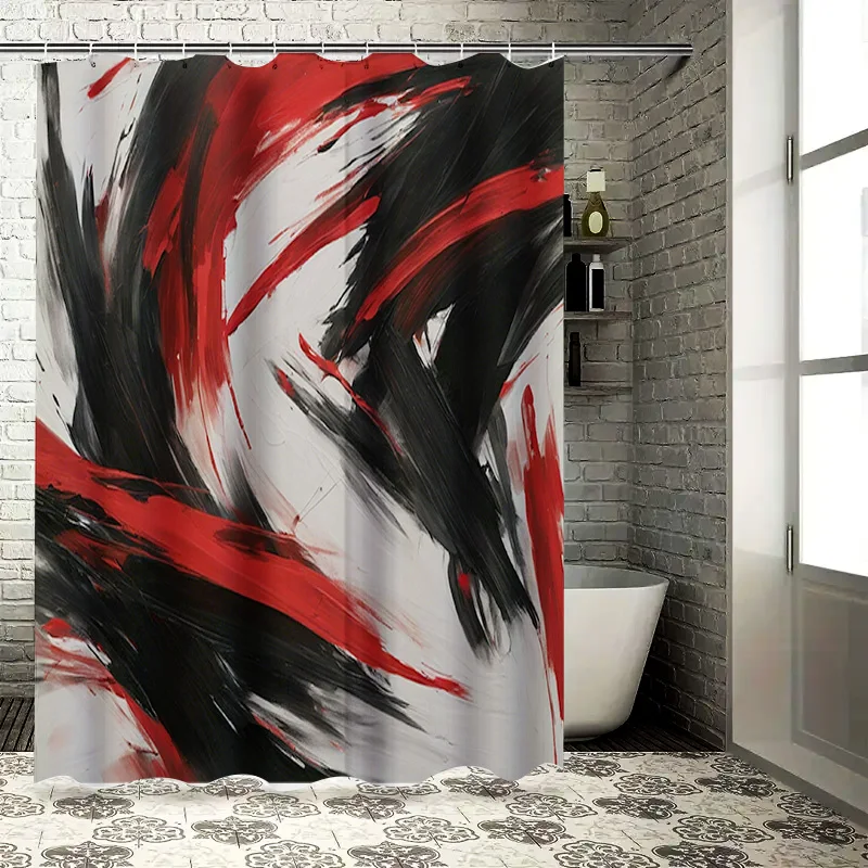 

Modern Art Shower Curtain Set White Bath Tubs Decorative Bathroom Liner for Home Decor (Red Black Gray)