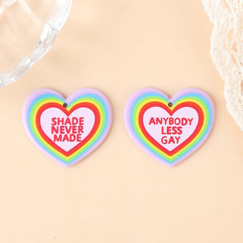 8Pcs Rainbow Heart Charms Two Side Print Creative Acrylic Jewlery Findings For Necklace Diy Making