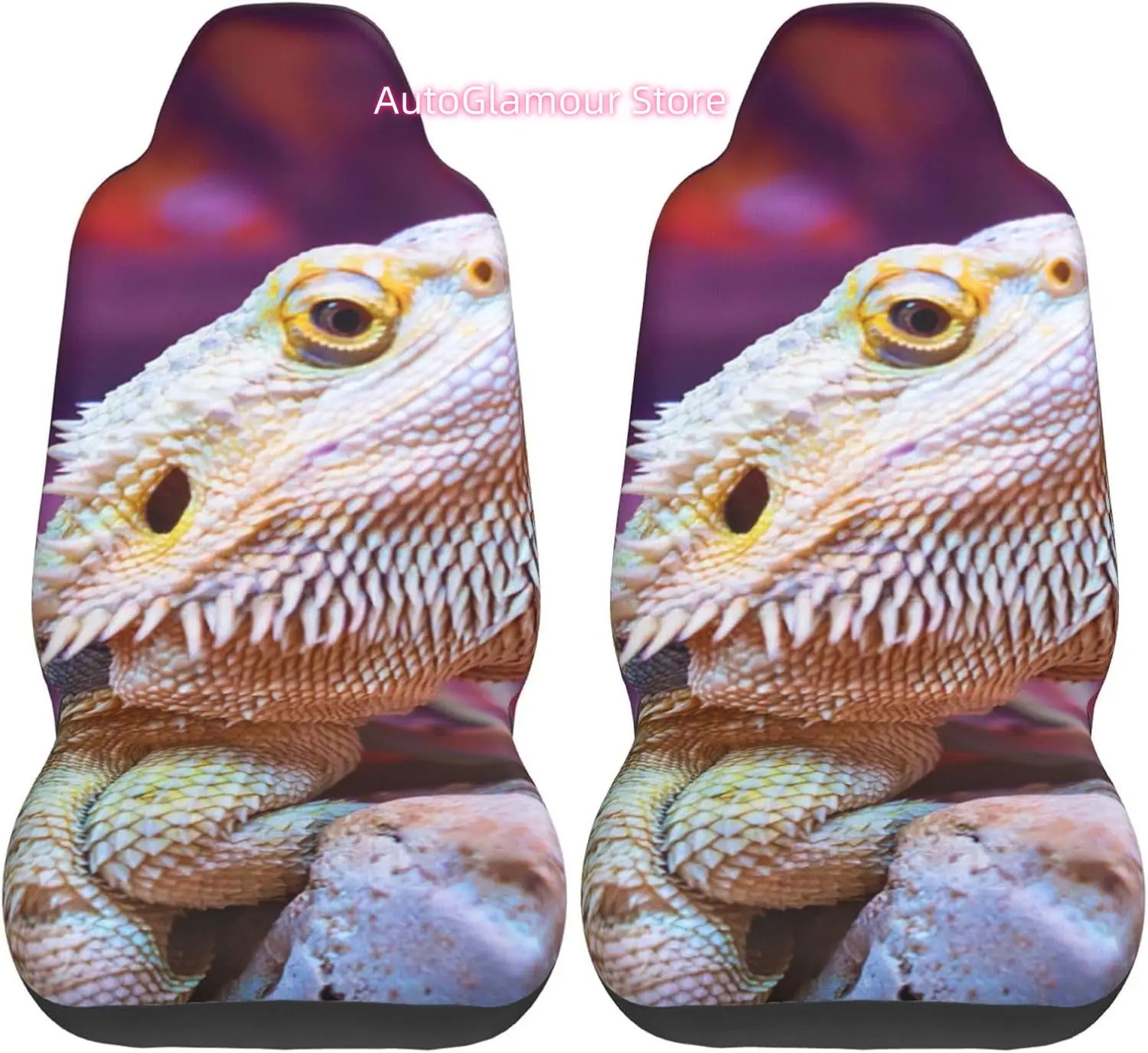 Bearded Dragon Lizards Animal Reptile Camouflage Universal Car Seat Covers 2-Piece Set - Stretch-to-Fit Front Seat Protectors fo