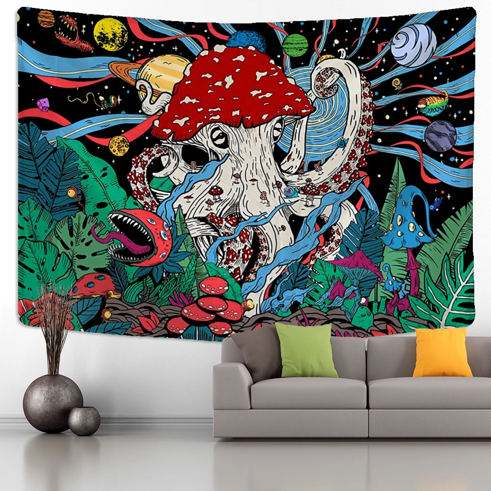Planet Abstract Mushroom Tapestry Wall Hanging Witchcraft Psychedelic Colorful Dormitory Aesthetics Room Decor Background Cloth image 5