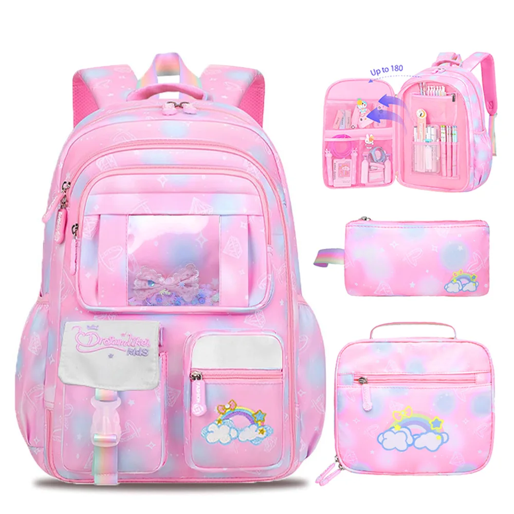 

3Pcs School Backpack for Girls Large Capacity Kid's School Bag with Lunch Pancil Carry Case Bag Travel Backpack Child Gift