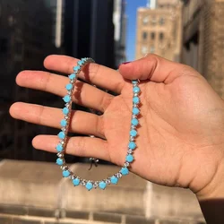 Summer Hot Selling 16 Inches Luxury Women Choker Clear 5A CZ Blue Turquoises Prong Set Tennis Chain Necklace