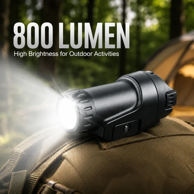 800LM Under Mount Flashlight, Compact High Brightness LED Lamp with Strobe Mode for Outdoor Camping Use
