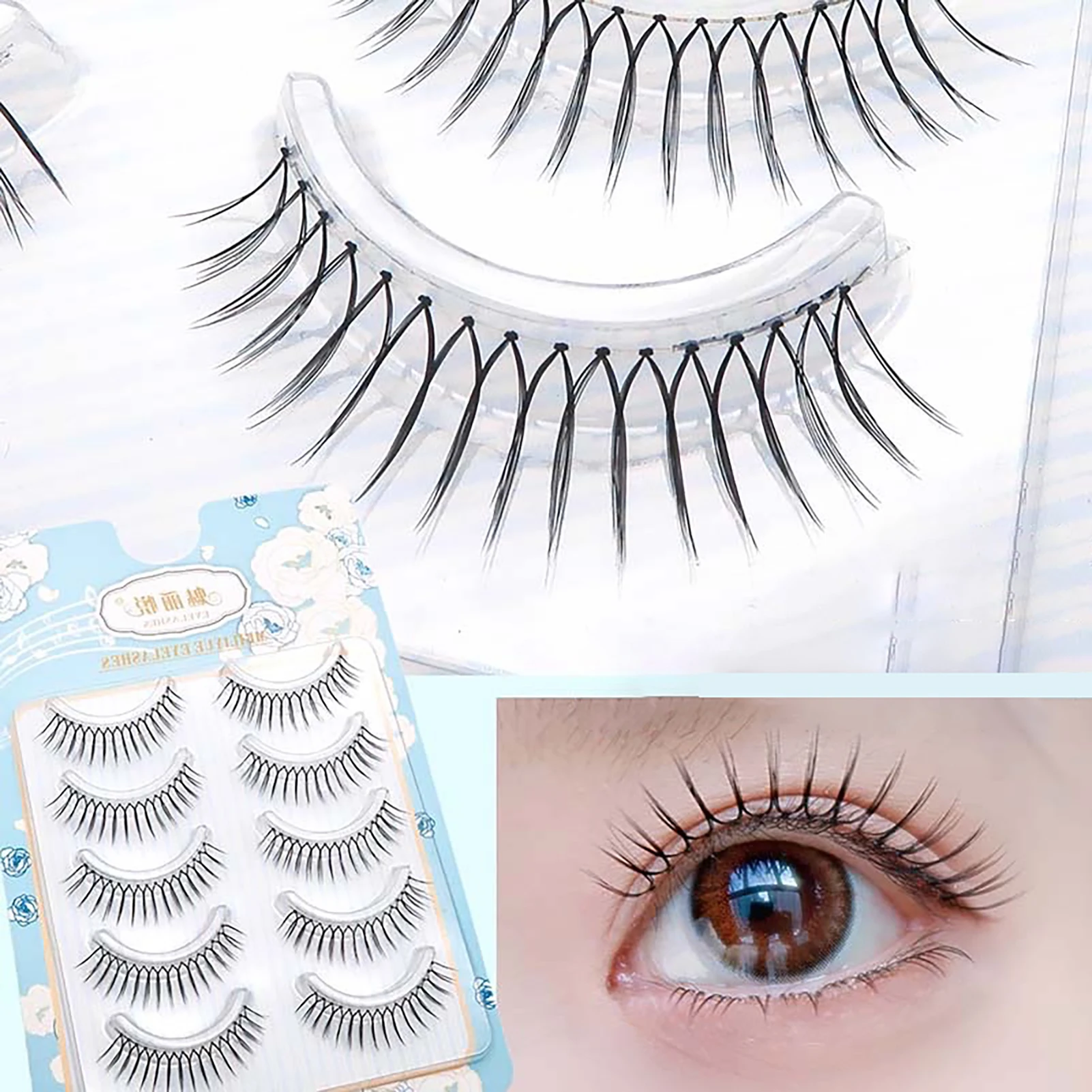 Korean Girl Natural U-shaped Eyelashes Soft Mink Lashes Clear Stem Zhang Yuanying Manga False Eyelashes Reusable 9-11.5mm