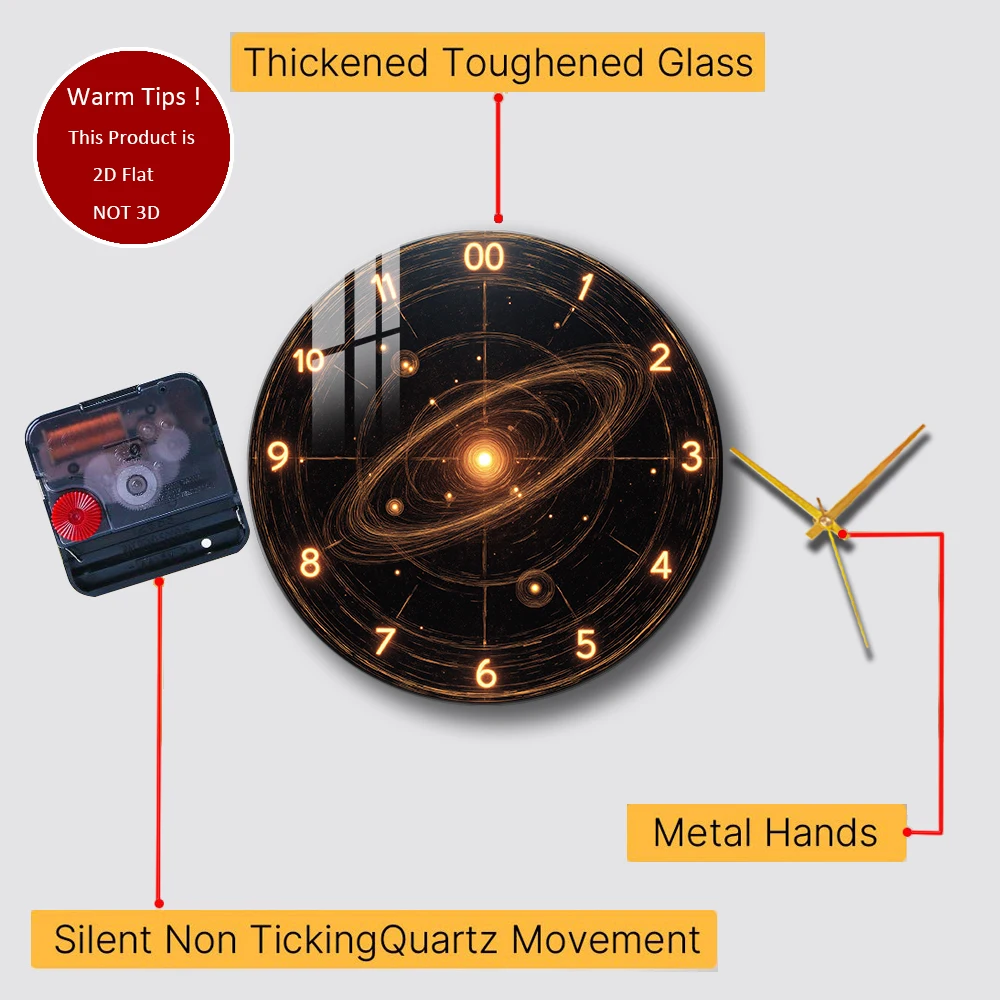 ساعة حائط من الزجاج المقسى بتصميم ساعة Galaxy Orbit مناسبة لديكور الحائط أو شاشة الطاولة في أي مكان #5
