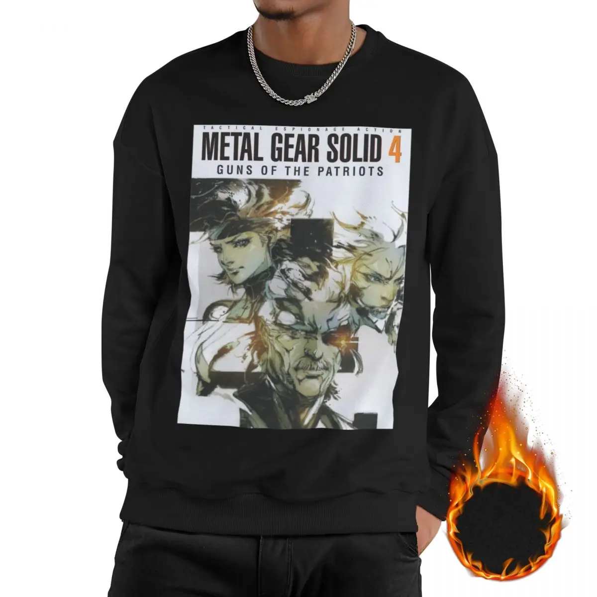 

Man Metal Gear Solid MGS4 Games Sweatshirt Fleece Lined Thick Sweatshirts Solid Snake Pullover Hoodie Long Sleeve Shirts