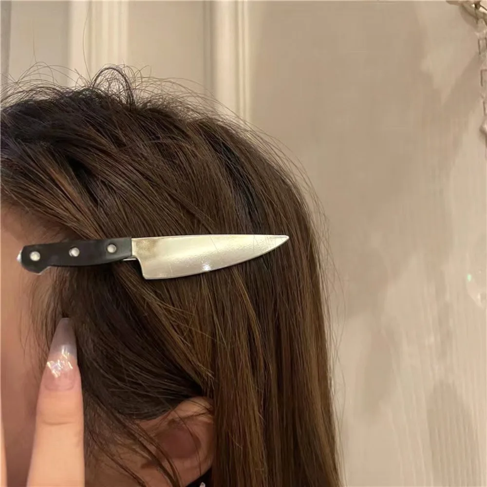Creative Gothic Simulation Knife Hair Clips, Funny Side Bang Hair Barrettes, Novelty Knife Shape Headwear For Halloween Cosplay Party