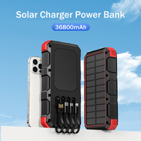 36800mAh Solar Wireless Power Bank 5V 3A Fast Charging External Battery Pack for iPhone Xiaomi Powerbank Builts Cable Flashlight