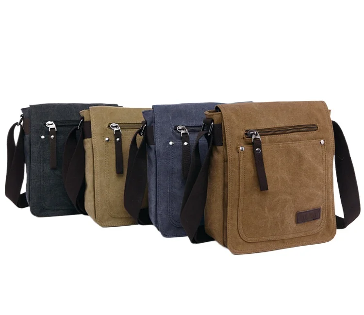 Men's flip cover classic durable canvas single-shoulder backpack, large-capacity flat storage travel square crossbody bag