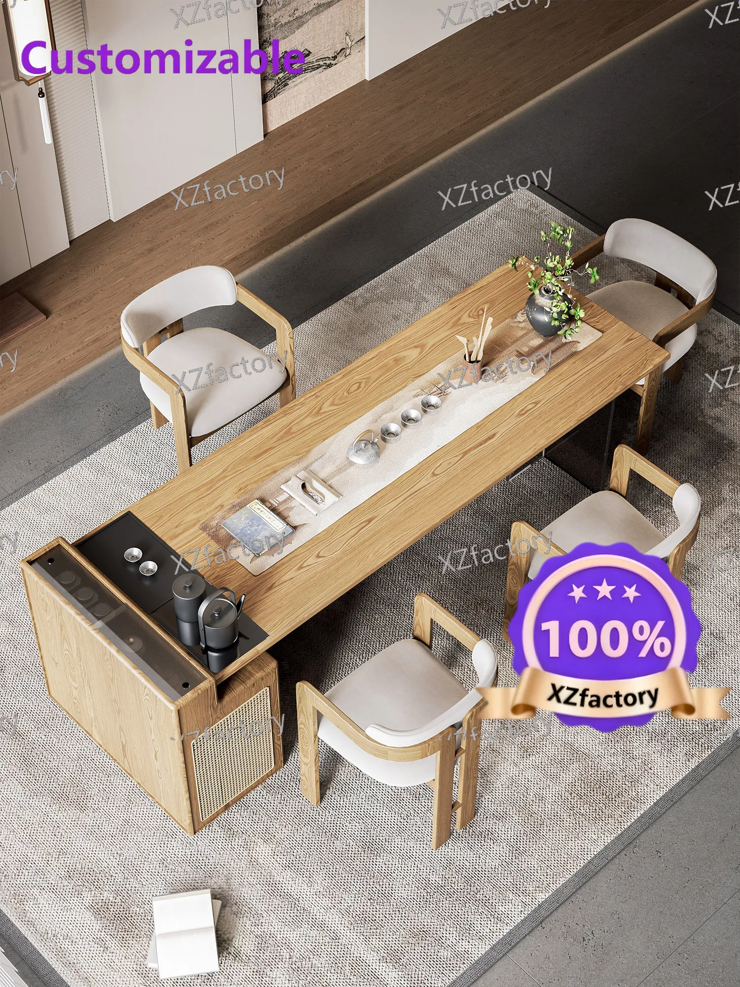 

Factory Direct 2026 Top RatedSolid wood tea table, desk integrated and dual-purpose, Song Dynasty aesthetic tea table 2026 new k