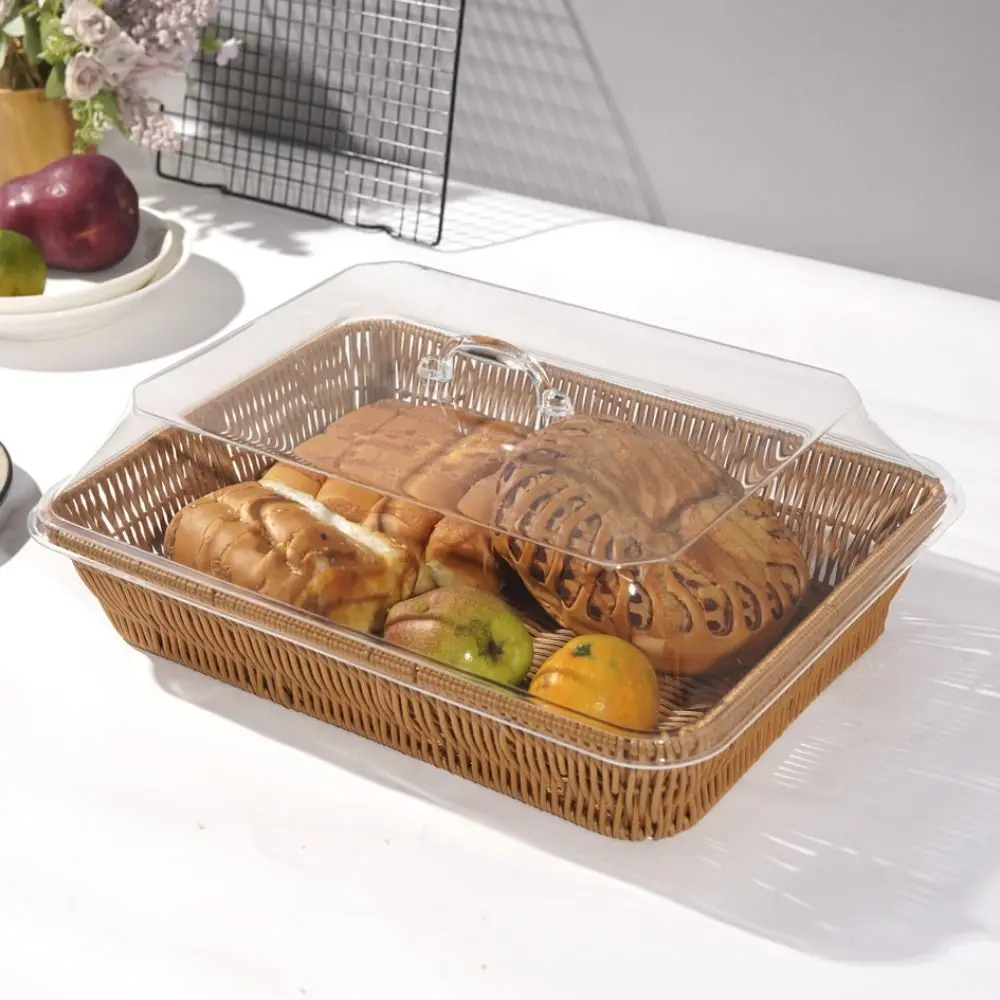 Woven Basket Lid Vegetable Bread Serving Simulated Food Serving Baskets with Lid Acrylic Storage Containers for Kitchen Picnic
