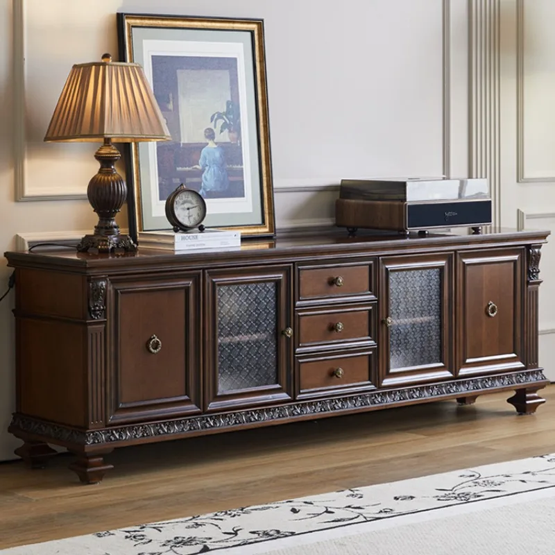 TV-Schrank, Couchtisch-Kombination, reines Massivholz, überzogen, alte Möbel, 2 Meter, 2,4 Meter, Villa, geschnitzter TV-Schrank