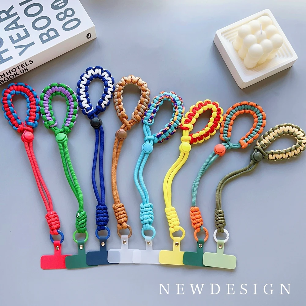 

Universal Adjustable Braided Phone Lanyard Strap Hanging Chain Ring Cord with Patch Wrist Strap Phone Detachable Rope Keychain