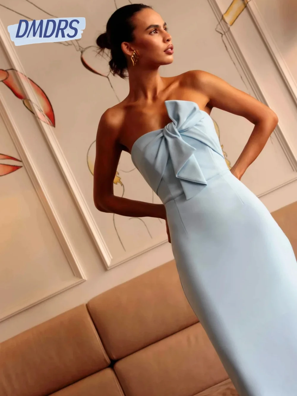 

Gorgeous Baby Blue Straight Evening Dress Pleated Strapless Special Occasions Prom Wear Customized Graceful Cocktail Gown