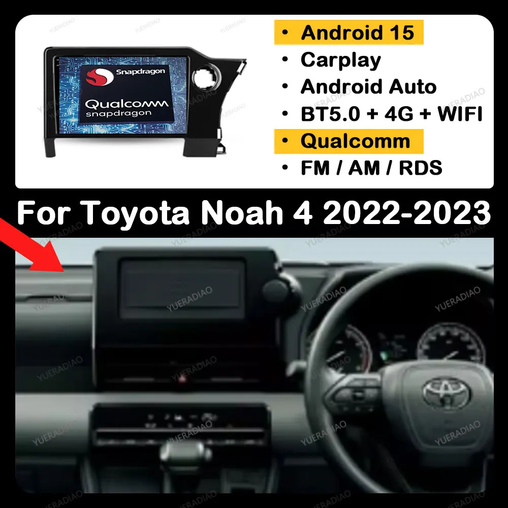 

Автомобильное радио Android 15 для Toyota Noah 4 R90 2022-2023 Головное устройство Qualcomm 4G WIFI GPS NAVI Мультимедийный стерео видеоплеер QLED