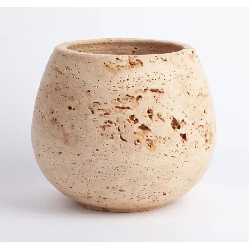 Home Decor Customized Stone Accessories Exquisite Marble Vase Beige Travertine Planter Stone Plant Pot