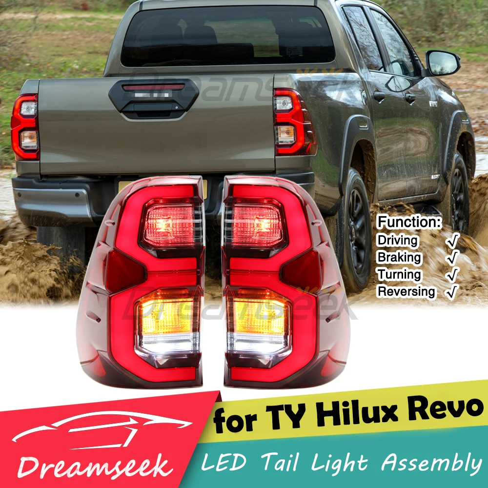 LED Tail Light Assembly For Toyota Hilux Revo 2015 2016 2017 2018-2022 With Rear Reverse Brake Lamp Turn Signal Light Red Lens