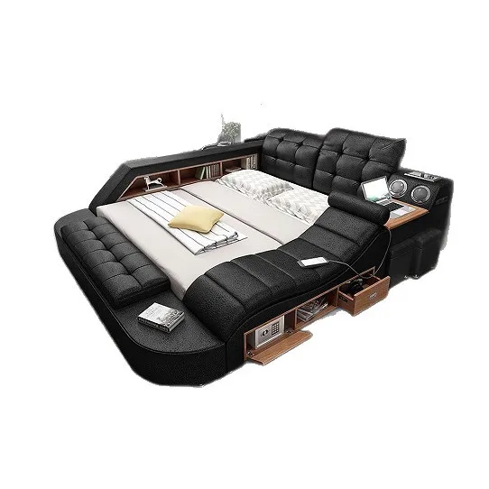 

Massage function tatami wedding bed multi-functional large apartment master bedroom first layer cowhide double bed