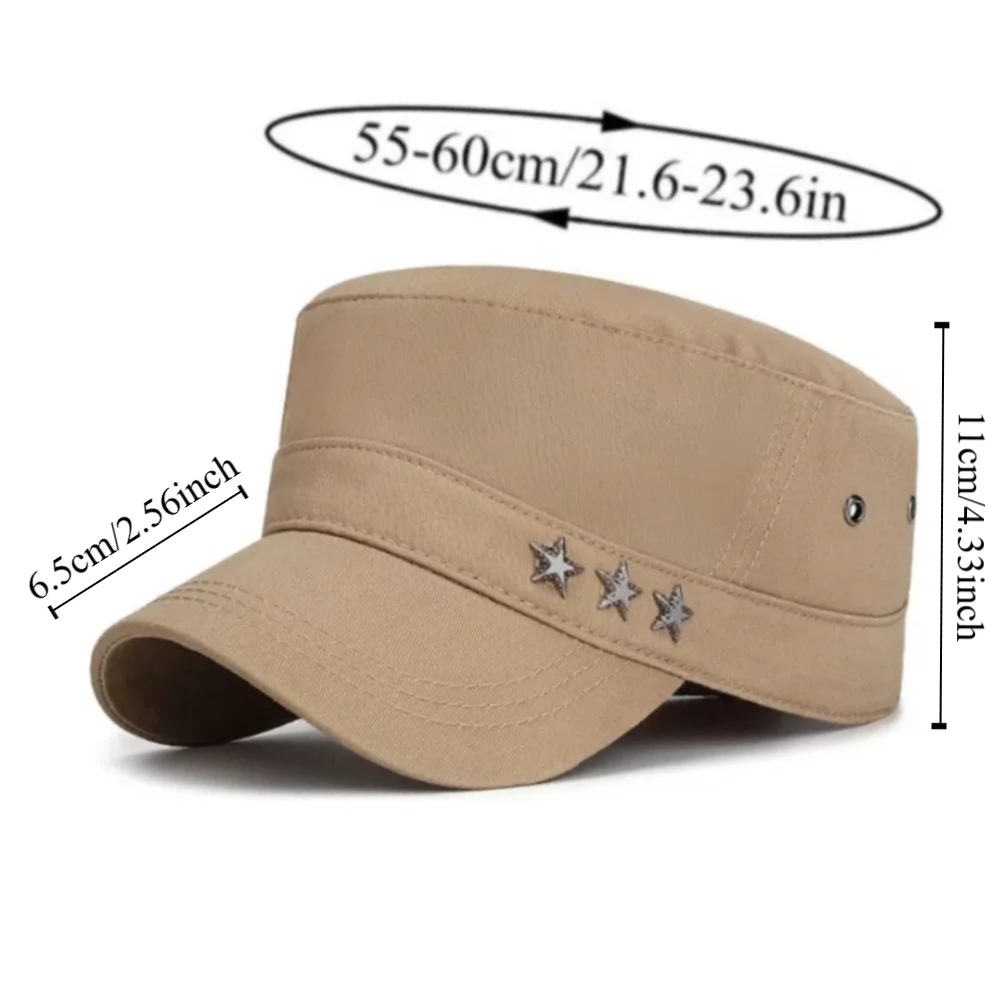 Casual Cotton Flat Top Hat Stars Solid Adjustable Baseball Cap Visor Fishing Cadet Hat Men Sunscrean