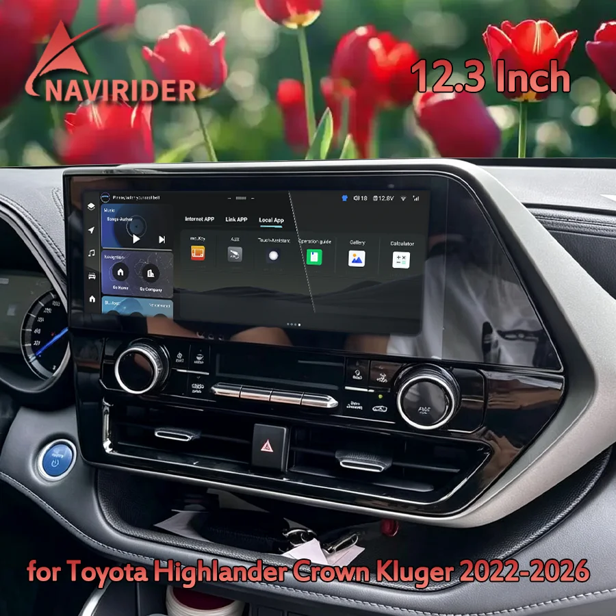 12.3Inch Car Radio Head Unit For Toyota Highlander Crown Kluger 2022-2026 Android Auto Stereo Navigation Multimedia Video Player