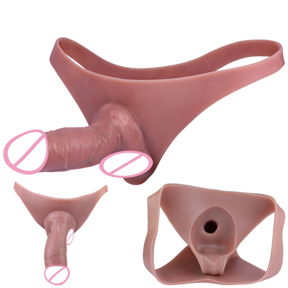 Soft Silicone Hollow Strapless Dildo Pants For Men,Realistic Wearable Penis Sleeve Extender Cock Sleeve Enlarger,Adult Sex Toy