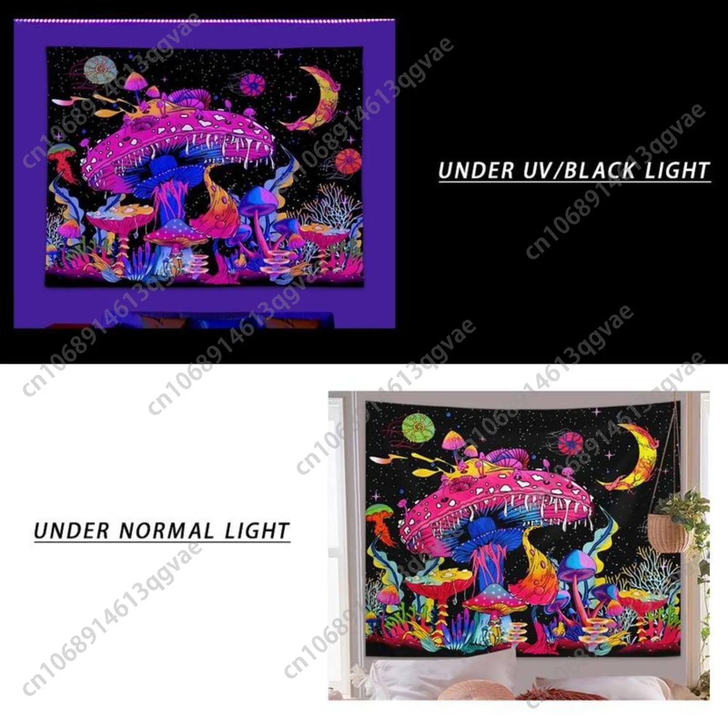 الفطر الفلورسنت طباعة نسيج الأشعة فوق البنفسجية الضوء الأسود ديكور المنزل الملصقات نسيج توهج في الظلام الجدار الشنق ديكور مخصص #2