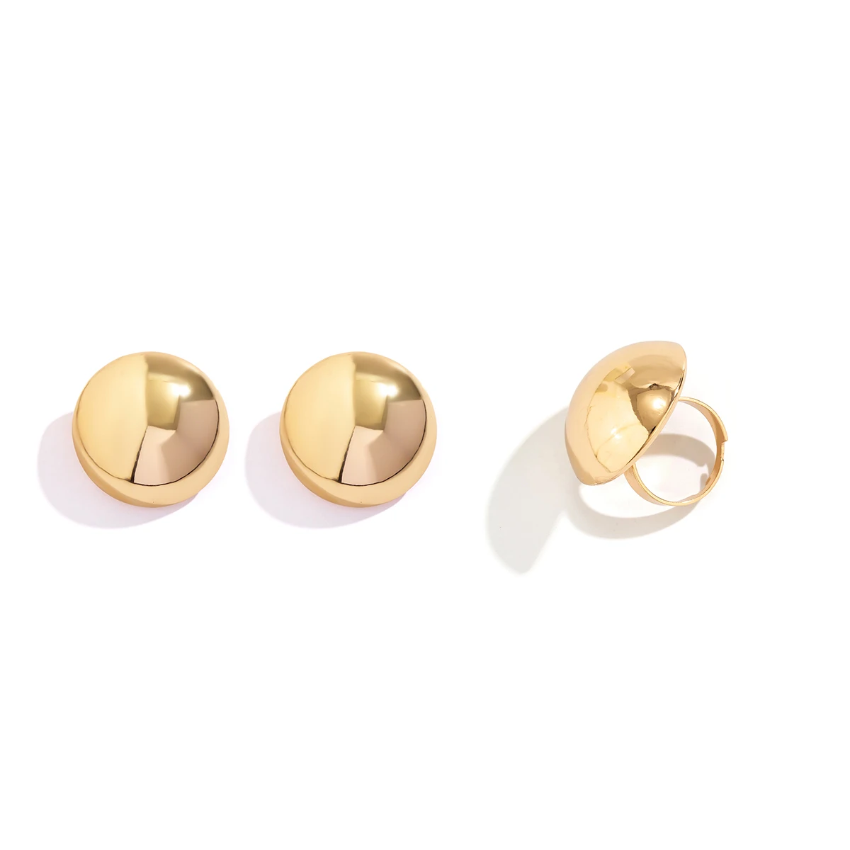 Ingemark 2Pcs Unique Smooth Round Big Ball Metal Stud Earrings Women Classic Vintage Rings Pierced Earring Steampunk Jewelry Set
