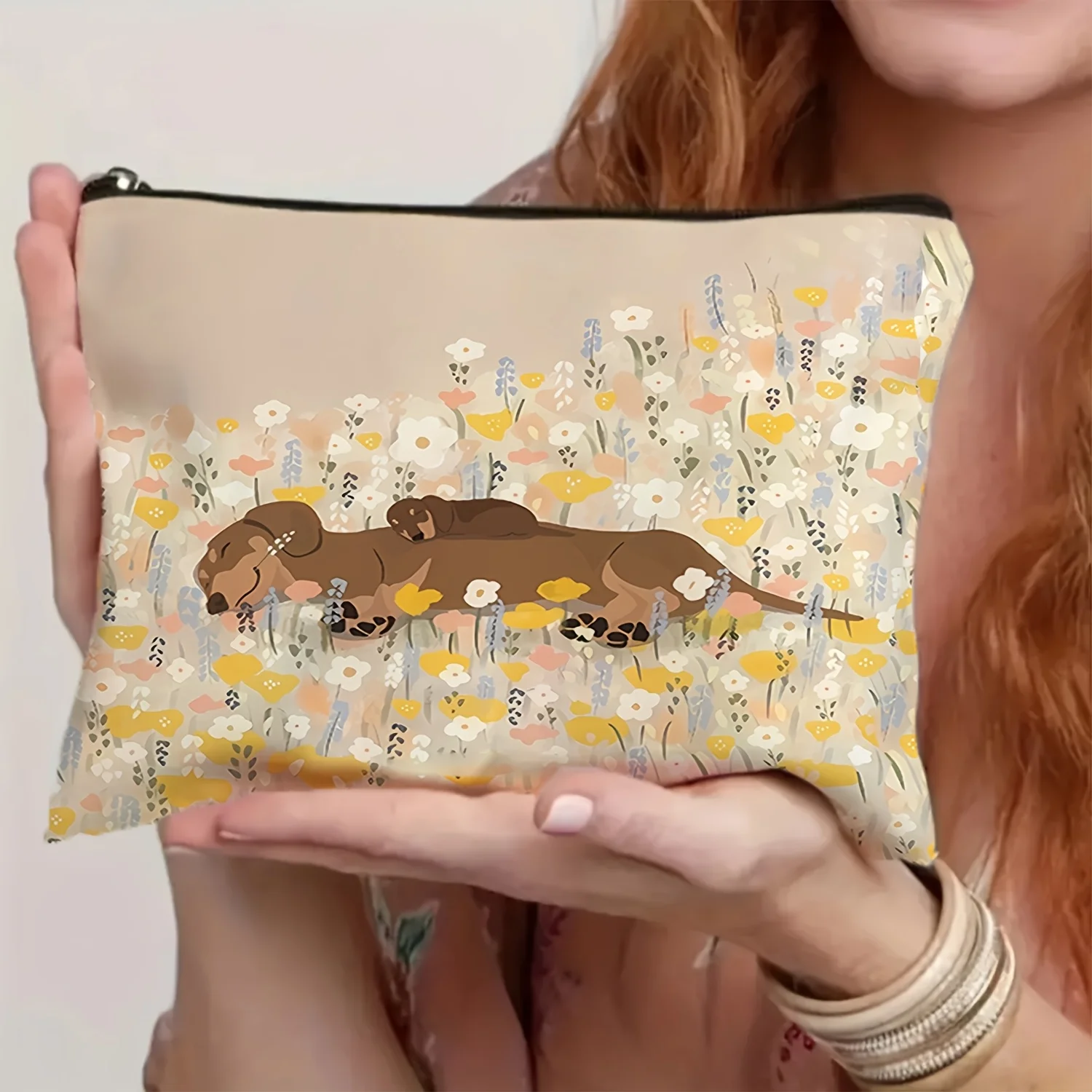 1 Piece Garden-Themed Fun Dog Makeup Bag - Multifunctional Zipper Pouch for Women, Perfect Travel Zipper Storage Bag, Fun Birthday Gift