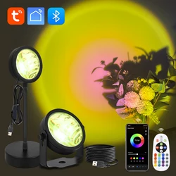 Tuya Smart Led Sunset Projector Lamp Smart Life App IR Remote Control RGB Atmosphere Spotlight Night Light for Party Photography