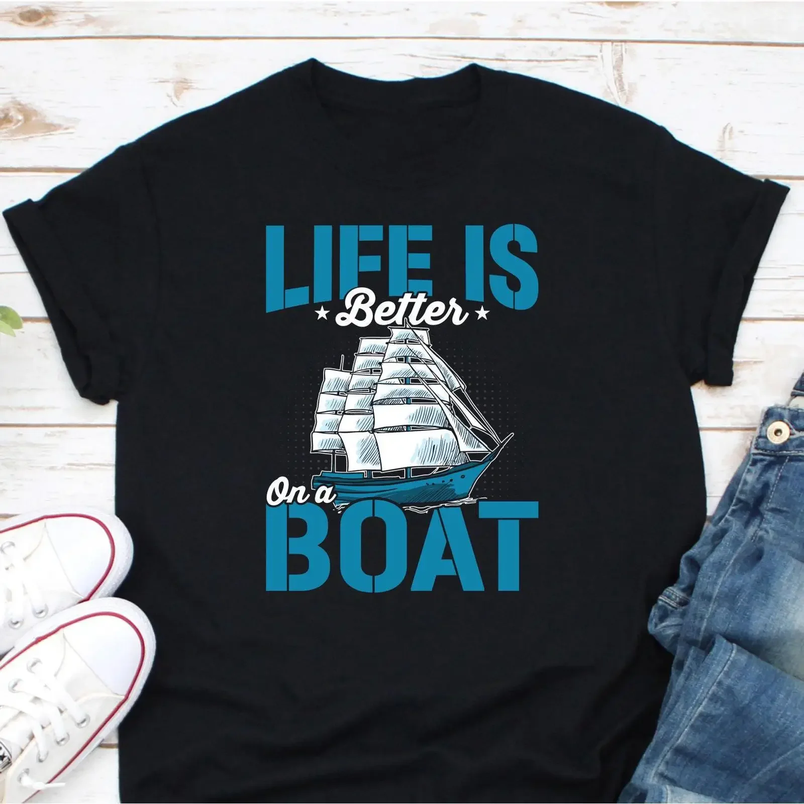 Life Is Better On A Boat Sailing T Shirt Boating Vacation Trip Casual Lake Squad Lover  vintage Washed Breathable Soft graphic