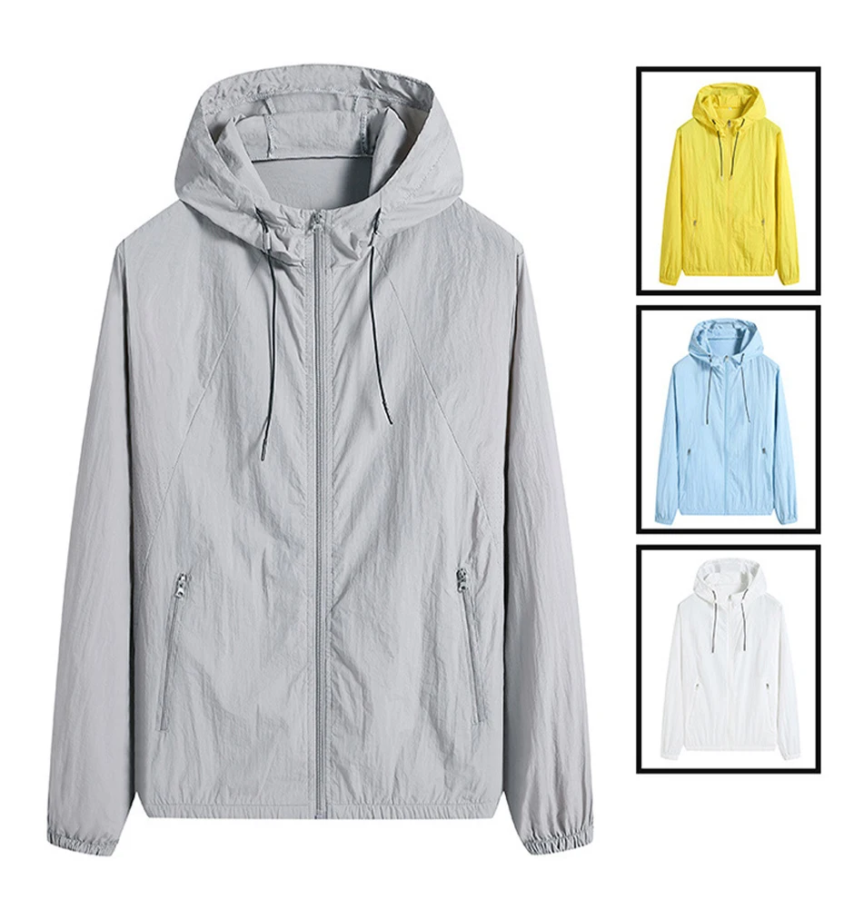 Gray Men Casual Jacket Solid Color Hooded Jacket Anti-sunshine Jacket Hooded Jacket Lightweight Jacket Long Sleeve Jacket