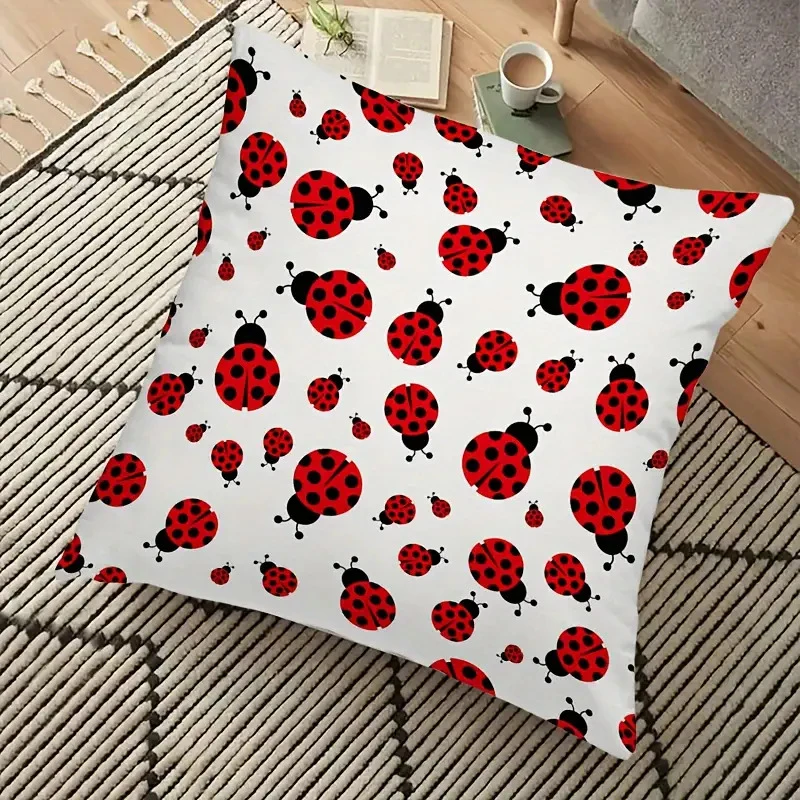 VIKAMA Double-Sided Ladybug Cushion Cover, Soft Decorative Zipper Cushion Cover, Perfect for Living Room and Bedroom Decor