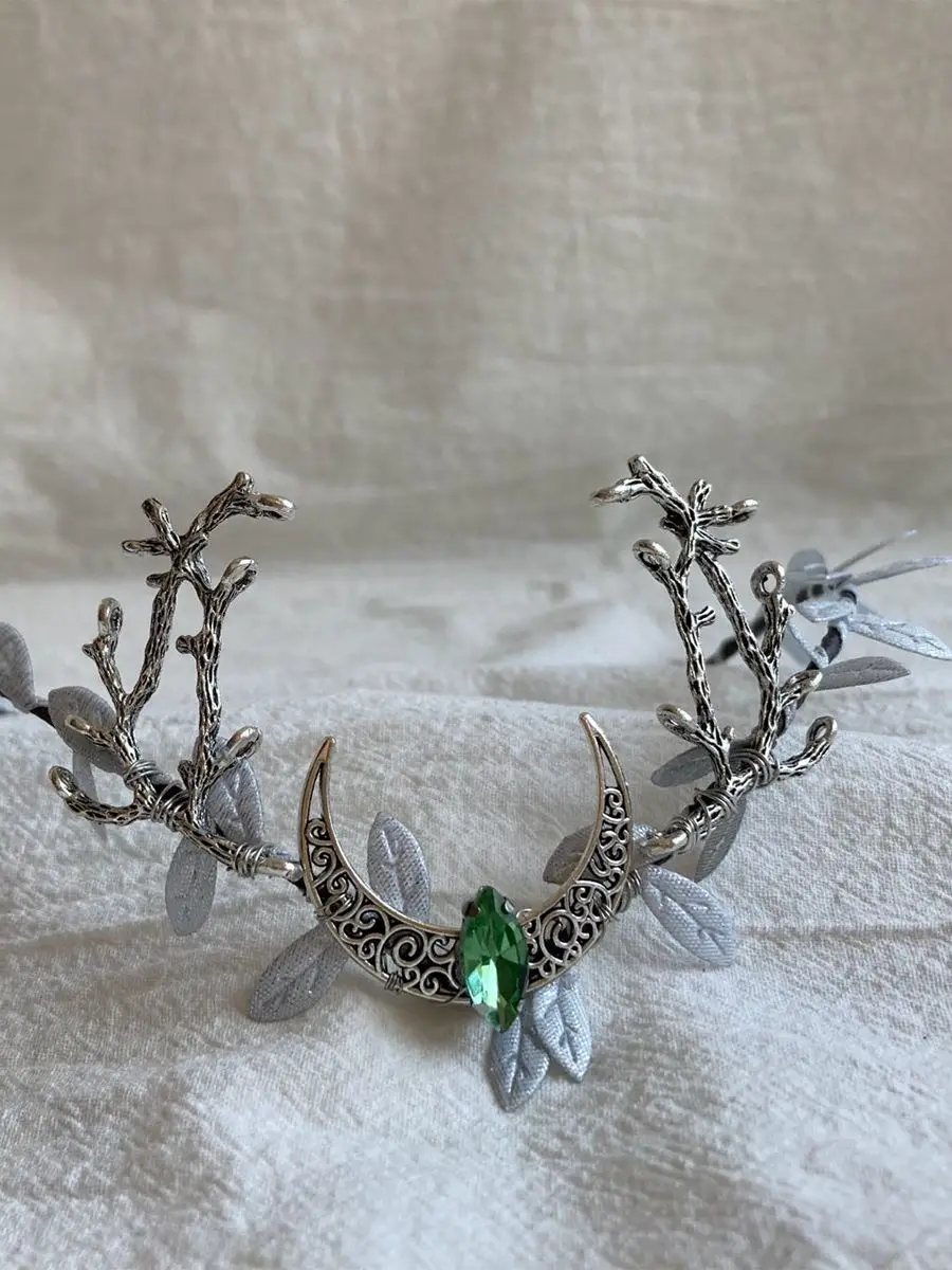 Mond Wald Tiara Zweige Hirsch Elfen Kopf bedeckung Festival Boho Tiara Hochzeit Braut Fee Kostüm Kreis Renaissance – Detail 1