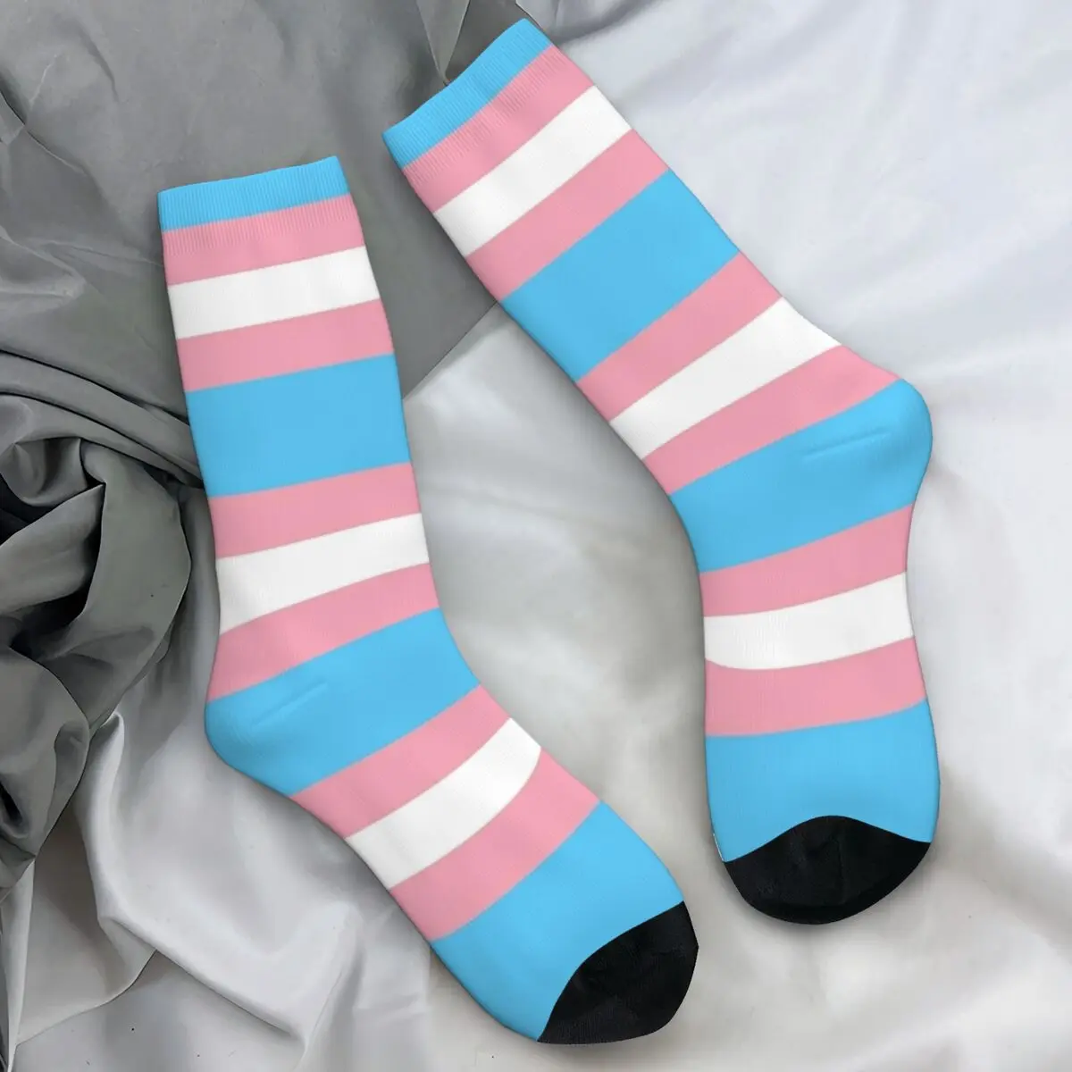 Trans Pride Flag Stockings Women Men Rainbow Socks Quality Vintage Socks Autumn Cycling Non Skid Design Socks Gift