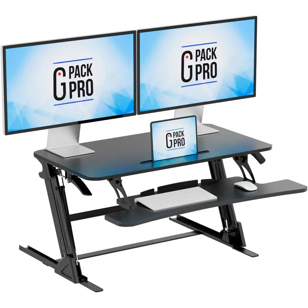 17.3 Adjustable Standing Desk Converter, Wide Dual Monitor, Large Keyboard Tray, Black