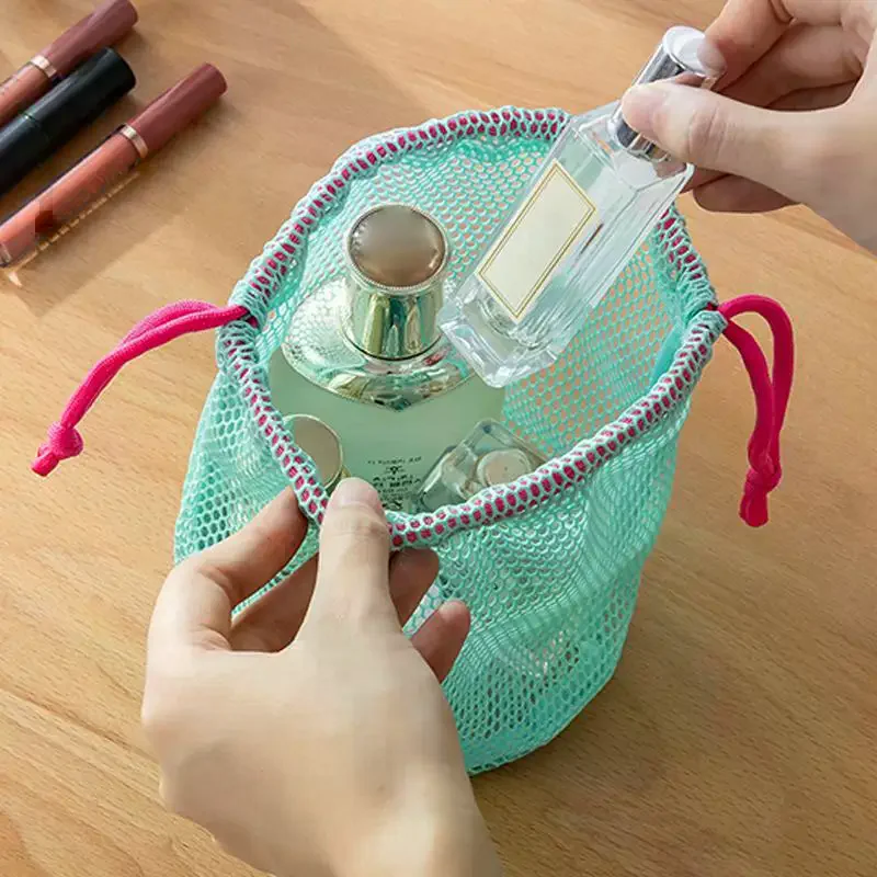 Nylon Mesh Drawstring Storage Pouch Multi-Purpose Travel Bag For Digital Products Makeup Cosmetic Organizer Outdoor