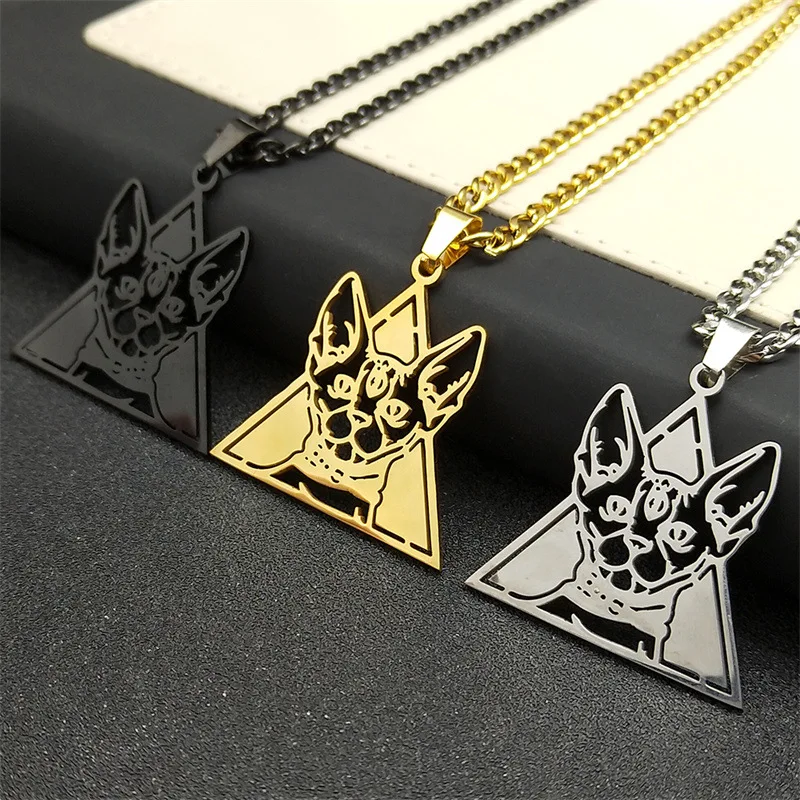 2024 new fashion stainless steel cutout pyramid kitten pendant necklace feminine feminine clavicle chain anniversary jewelry