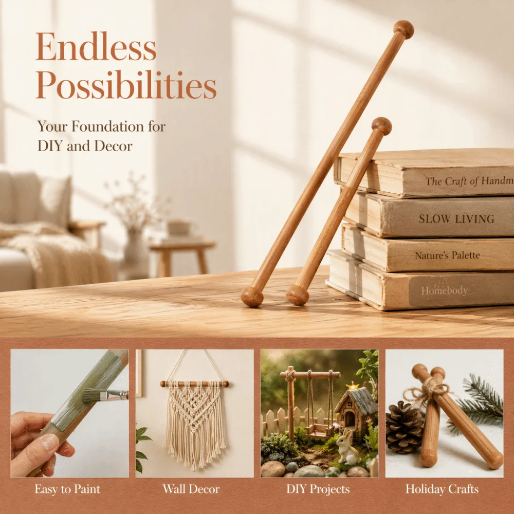 4pcs Round Sandalwood Wooden Hanging Rod 9 Inch Long 12 Inch Long Dowel Rod Sticks 4 Pcs Pack Wooden Pin Rod Tapestry Hanging