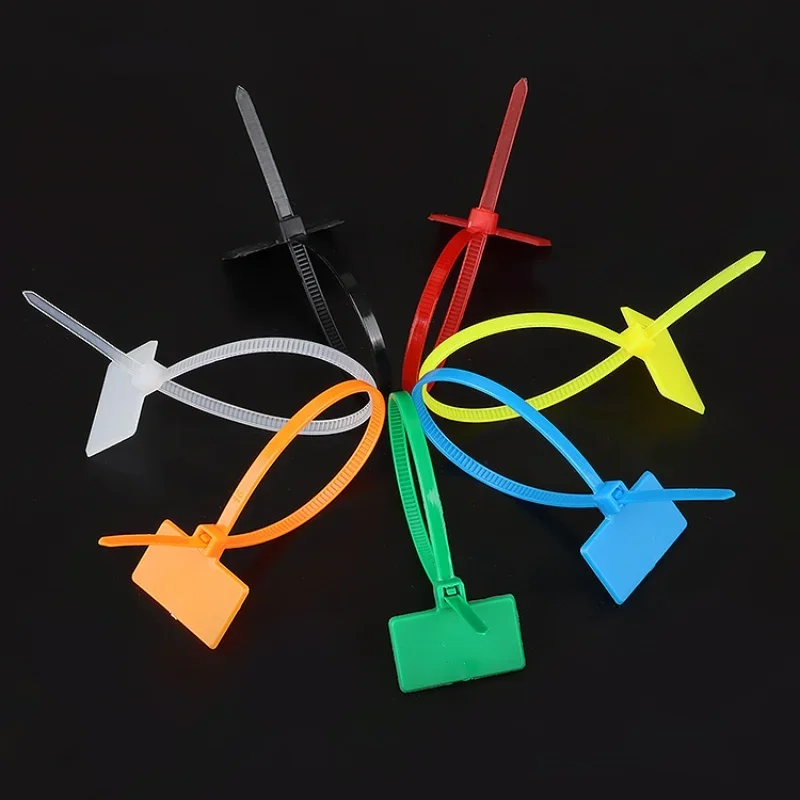 3x100/4x150/4x200 مللي متر سهلة علامة اللون النايلون كابل العلاقات علامة تسميات البلاستيك حلقة العلاقات علامات كابل العلامة الذاتي قفل البريدي العلاقات