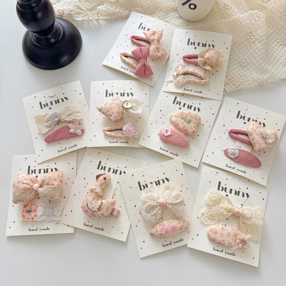

Pink Hair Clips Floral Print Lace Bow Barrettes Headwear Hairpins Pearl Heart BB Clips Baby Girls Hair Accessories Kids Headwear