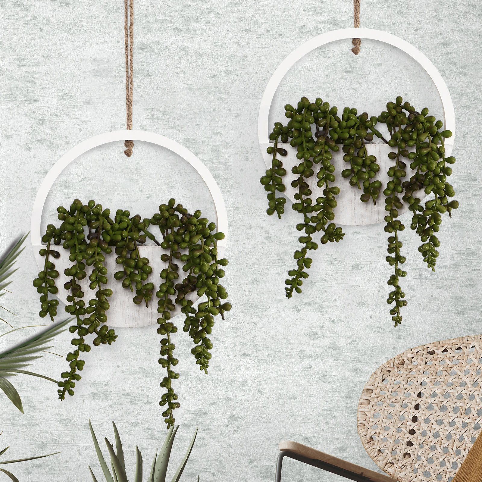 

2Pcs Artificial Succulents in Pot Hanging Potted Succulent Plants with Lanyard Decorative Faux Succulents with Pot Faux Potted