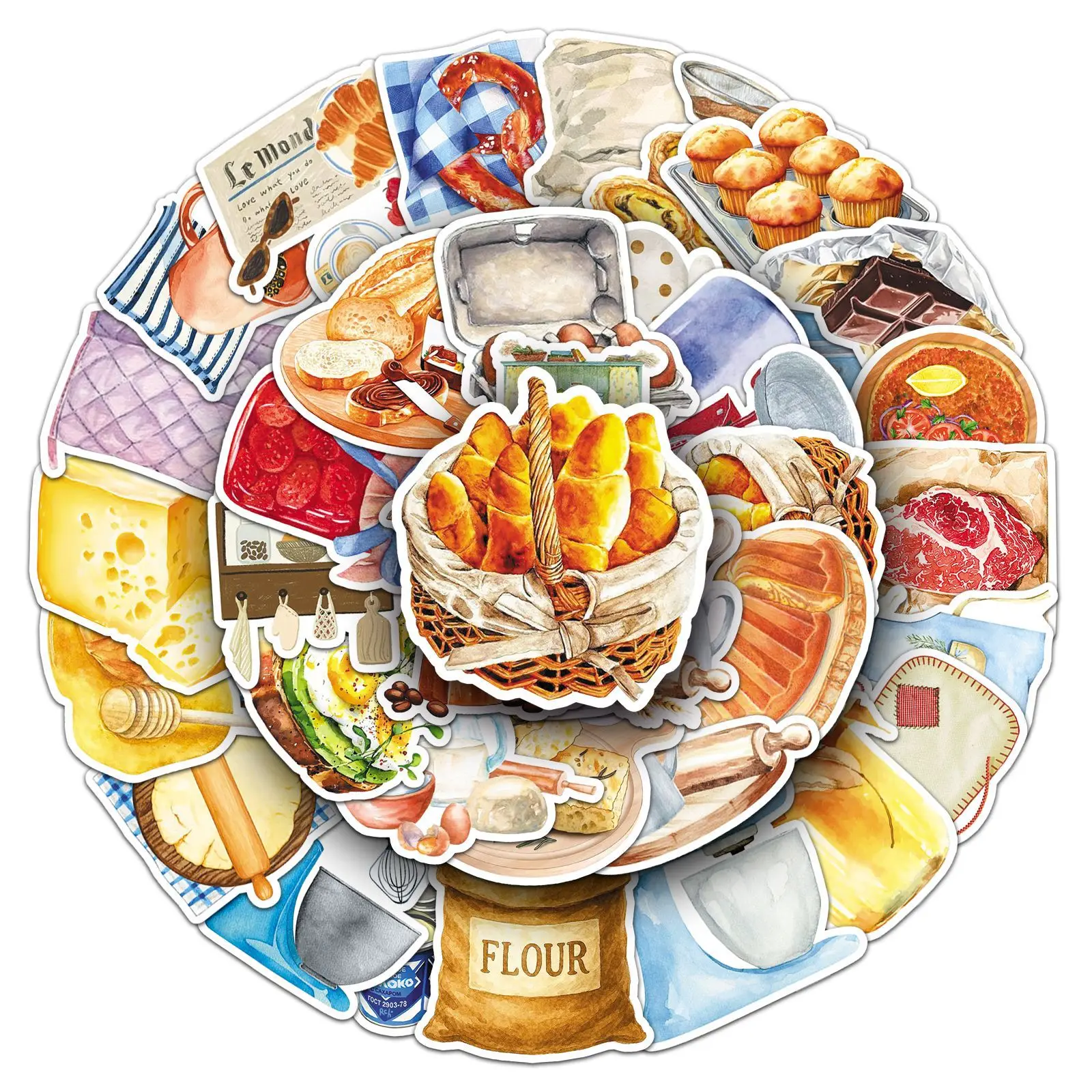 สติกเกอร์การ์ตูนลายอบขนม 10/50 ชิ้น สไตล์เรโทรสุดสร้างสรรค์ สำหรับตกแต่งเครื่องครัว ตู้เย็น แก้วน้ำ กันน้ำ ใช้ได้กับโทรศัพท์มือถือ ของเล่น ของขวัญ