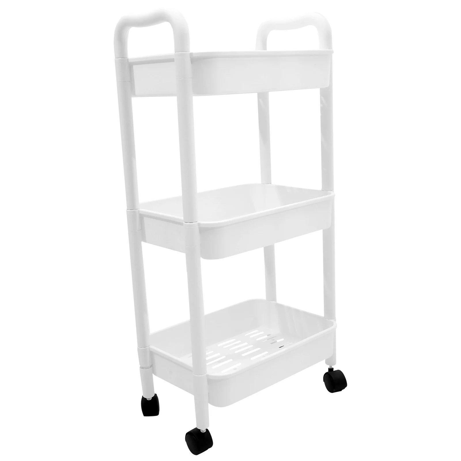 White Two Tier Rolling Cart Multi Functional Kitchen Trolley Mobile Storage Rack Bathroom Utility Cart On Wheels Movable