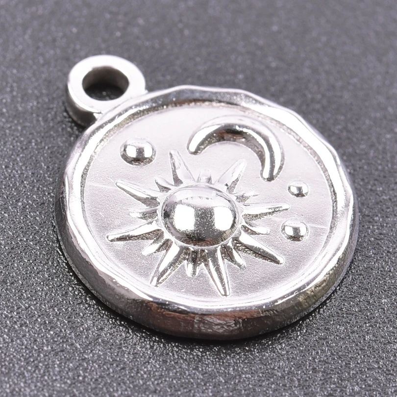 6pcs Silver Sun Charm Stainless Steel Jewelry Making