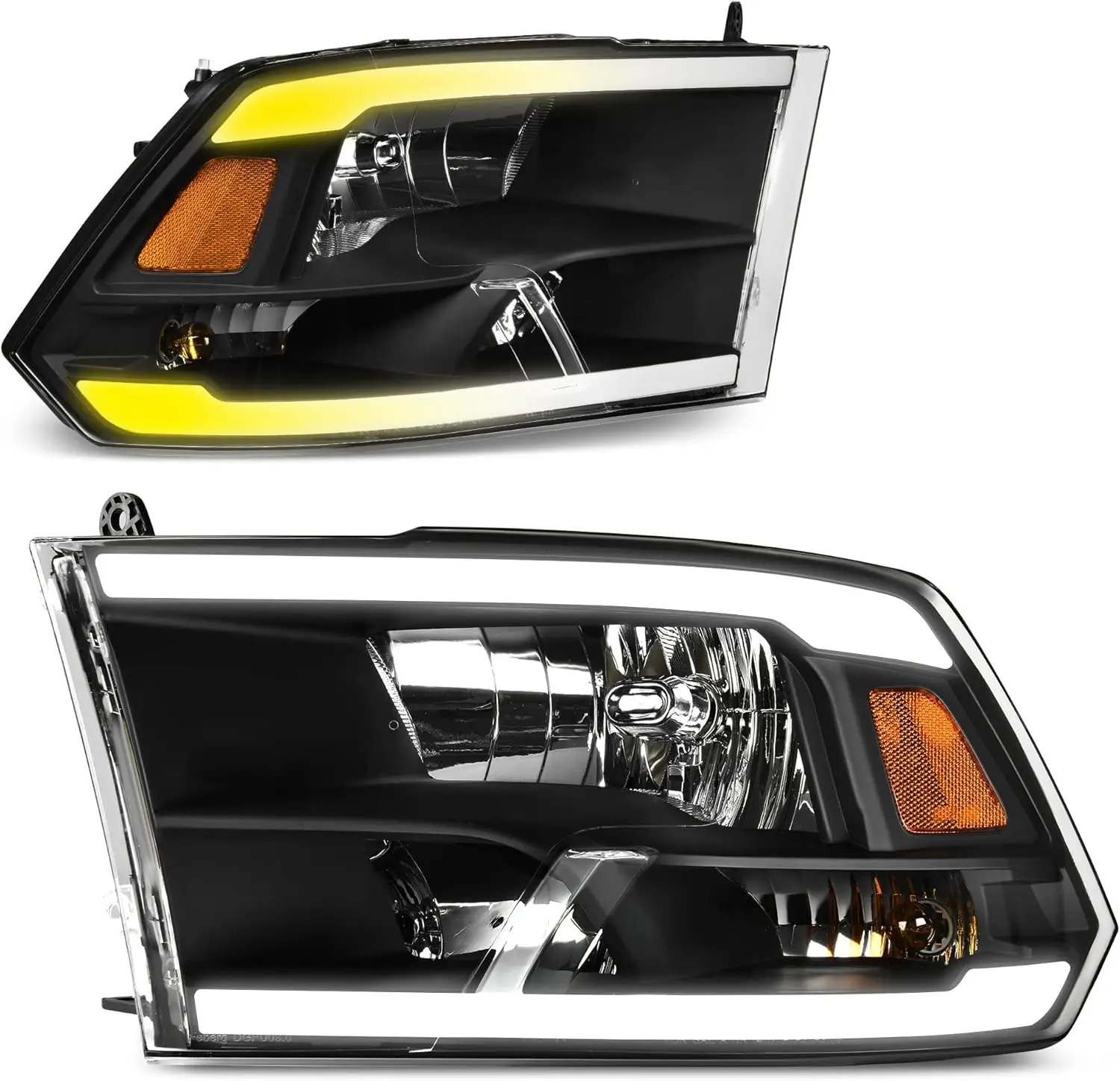 

LED DRL Switchback Headlight Assembly Compatible with 2009-2018 Dodge Ram 1500 2500 3500/2019-2022 Ram 1500 Classic Replacement