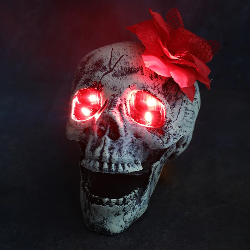 Life-Size LED Skeleton Decor - Glowing Realistic Skull with Poseable Arms, Outdoor Halloween Props for Yard & Haunted Houses