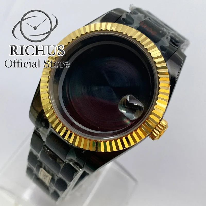 36mm/40mm Black Tone Tone Gold Fluted Watch Case fit NH35 NH36 ETA2836 DG2813 3804 Miyota 8215 ETA2824 PT5000 ST2130 Movement