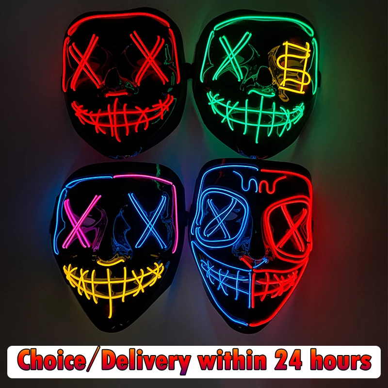 Máscara de purga LED de neón inalámbrica para Halloween, máscaras para fiesta de disfraces, máscara de terror ligera para crecer en la oscuridad, máscara brillante